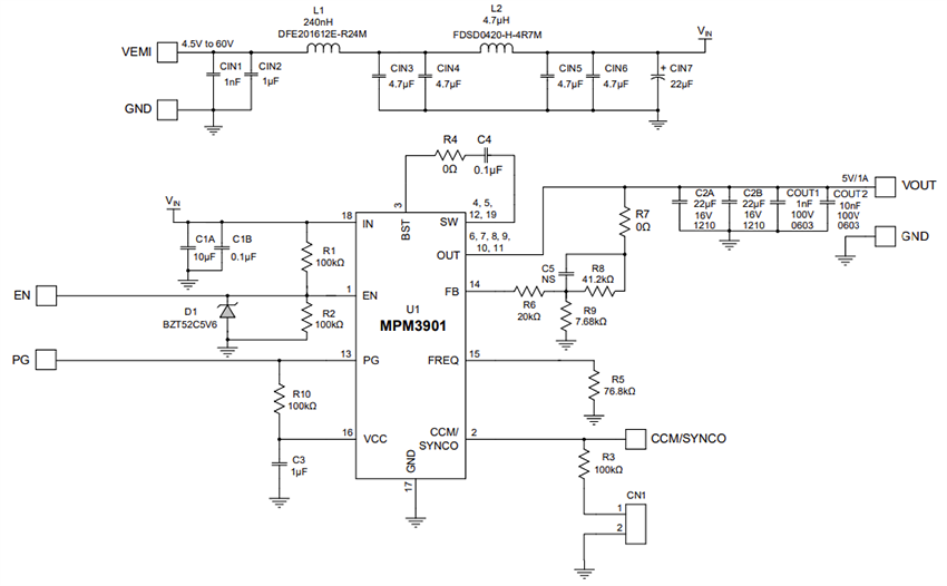 Schematic - Monolithic Power Systems (MPS) EVM3901-QW-00A Evaluation Board